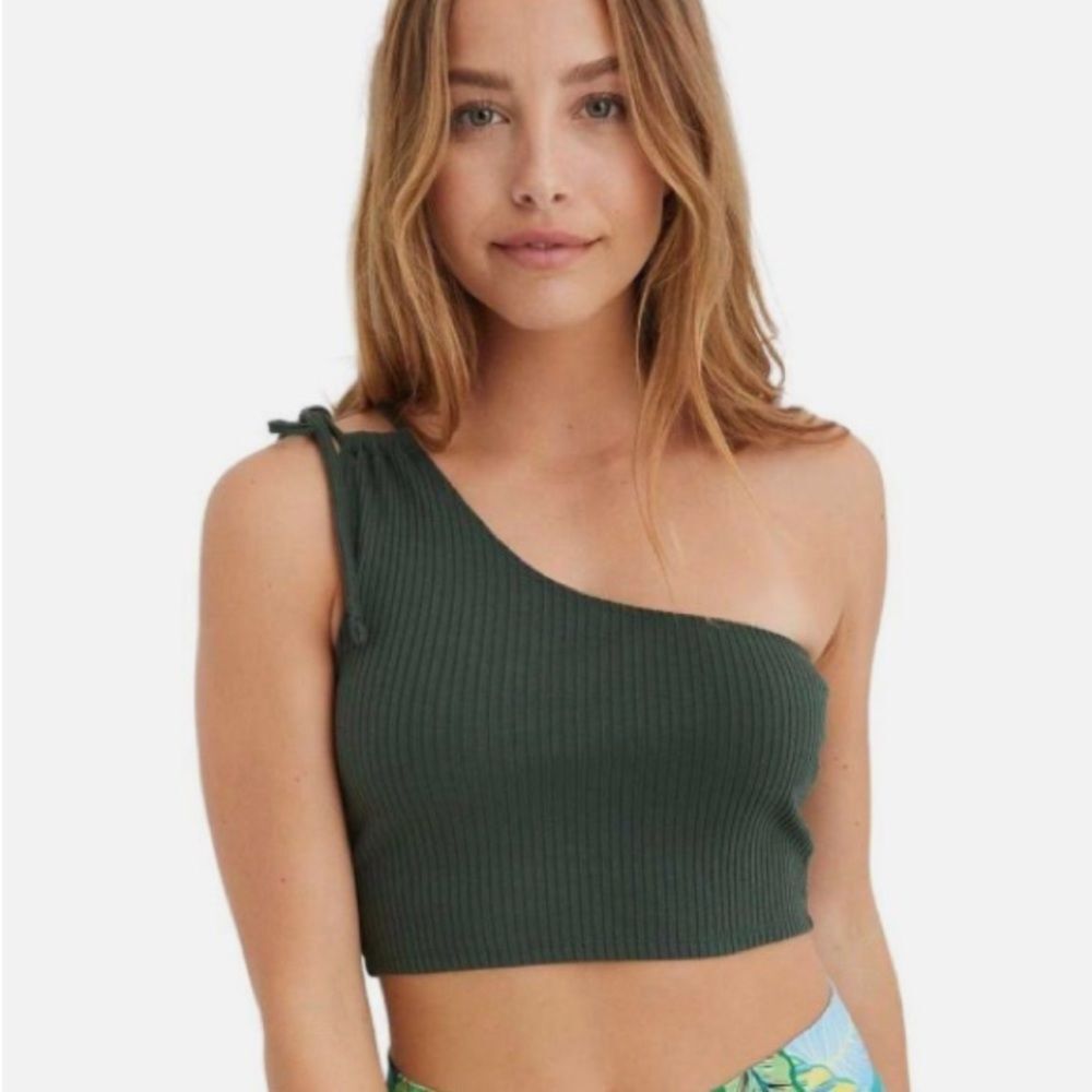 aerie size large one shoulder green crop top tie